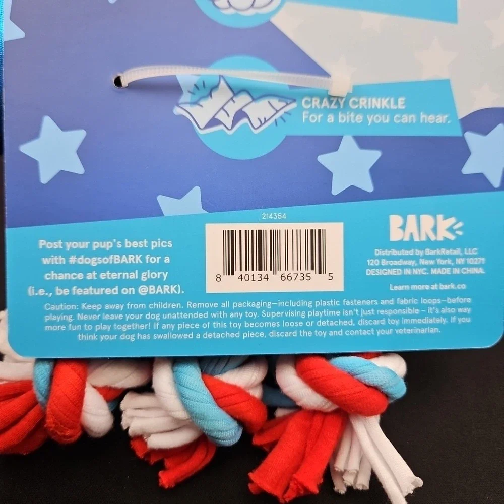 BARK‎ by Barkbox Yankee Doodle Star Squeaker Dog Toy XS/S 0-20lbs New - Picture 8 of 8